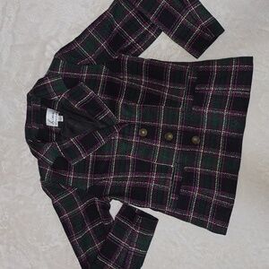 Linea By Louis Dell'Olio Black, Green, And Fuschia Plaid Tweed Blazer